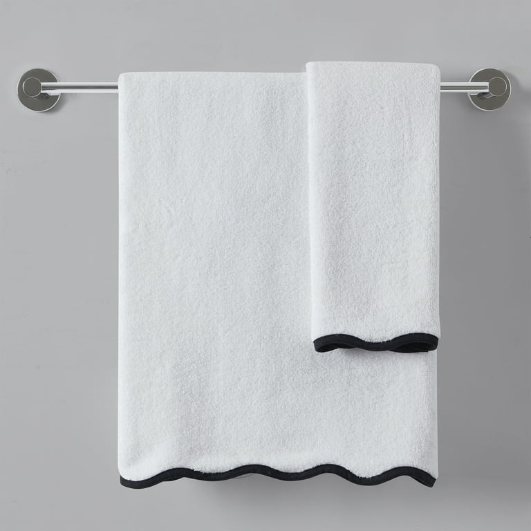 My Texas House Whitney Scallop Border Cotton Hand and Bath Towels, White/Black (2 Count) | Walmart (US)