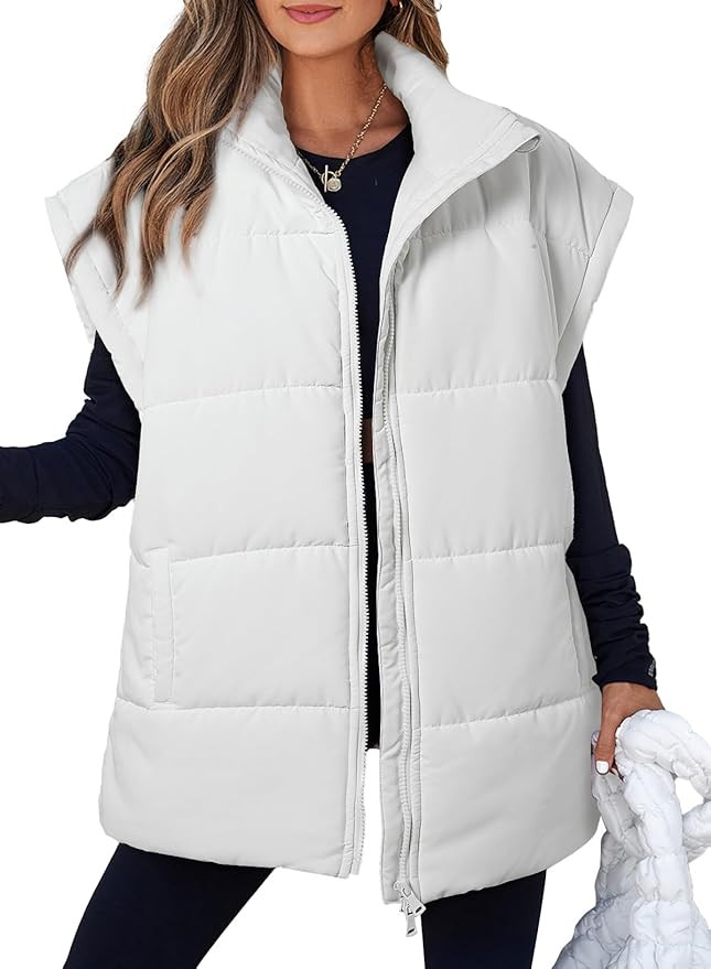 EVALESS Oversized Puffer Vest Women Lightweight Sleeveless Puffer Jacket Winter Warm Zip Up Stand... | Amazon (US)