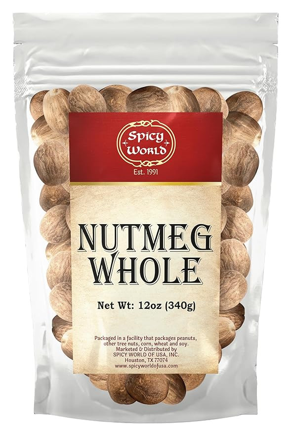 Spicy World Whole Nutmeg 12 Ounce Bag - 60+ Pieces! - Pure, Non-GMO, All Natural, Vegan | Amazon (US)