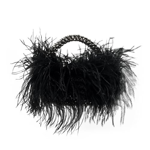 Miuco Real Natural Ostrich Feather Beaded Handbags For Women Handmade Evening Bags Clutch Purse Black | Amazon (US)