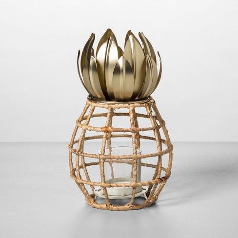 Pineapple Shaped Pillar Candle Holder Lantern Gold - Opalhouse™ | Target