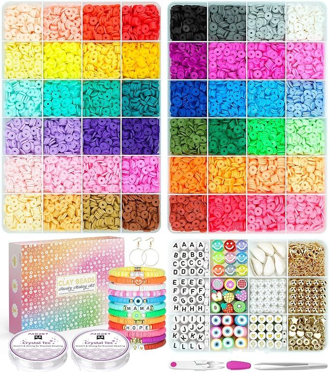 12000 Pcs Clay Beads for Bracelet Making, 48 Colors 3 Boxes, Jewelry Making Kit Polymer Spacer Pr... | Amazon (US)