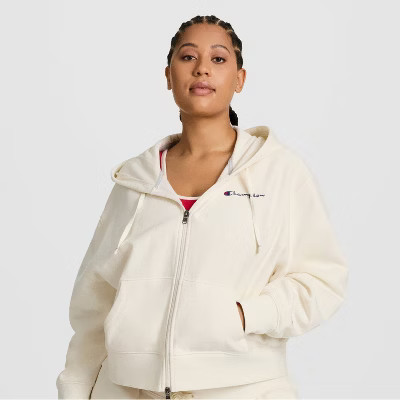 Champion Women's Cropped Fleece Zip-Up Sweatshirt - Cream 4X | Target
