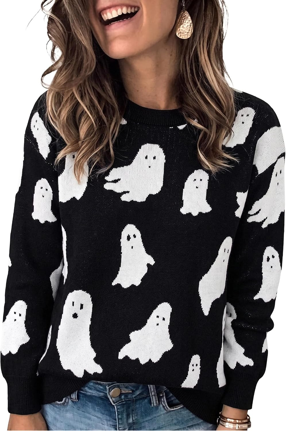 ASTANFY Halloween Sweaters for Women Ghost Graphic Sweaters Holiday | Amazon (US)