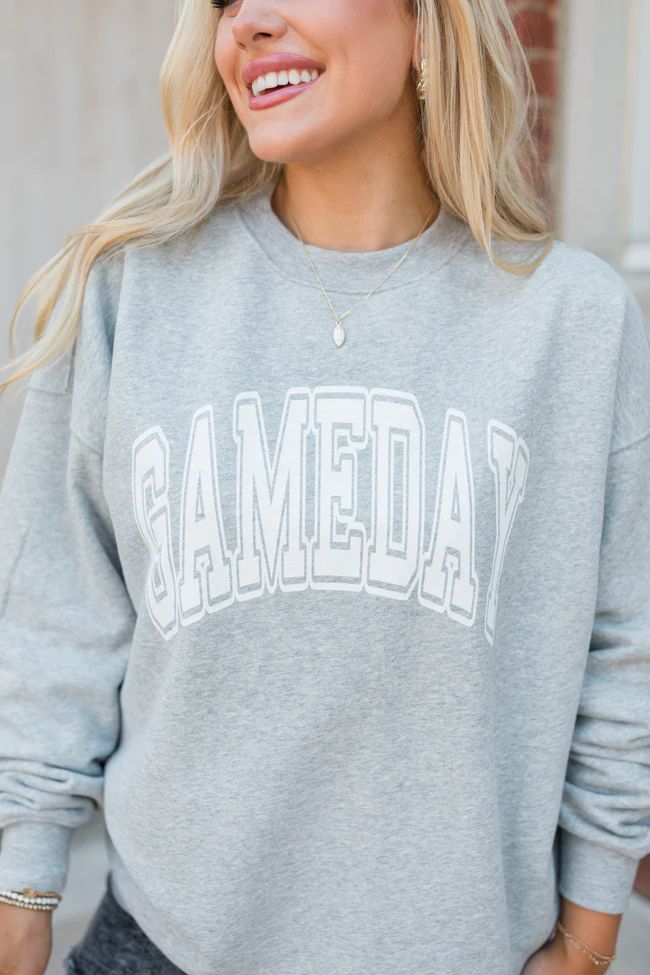 Gameday Block Grey Oversized Graphic Sweatshirt | Pink Lily