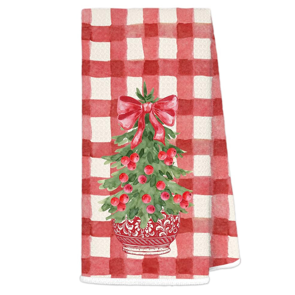 JINYO Red Buffalo Plaid Chinoiserie Christmas Kitchen Towels, Coquette Red Bow Christmas Tree Dec... | Amazon (US)