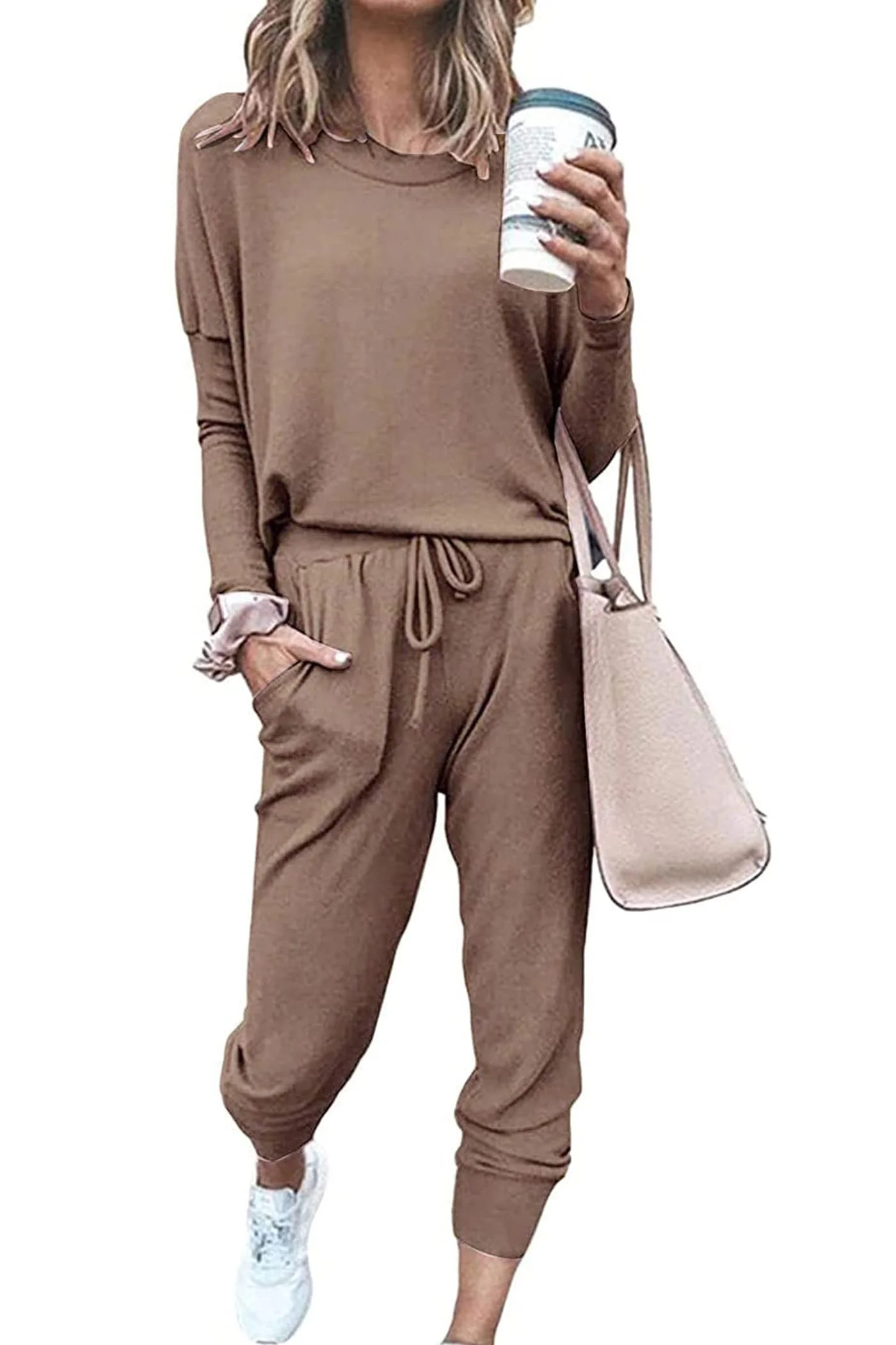 UVN Sweatsuit Sets for Women 2 Piece Lounge Set Loose Jogger Sets Fall Outfits Sets Solid Tracksu... | Walmart (US)