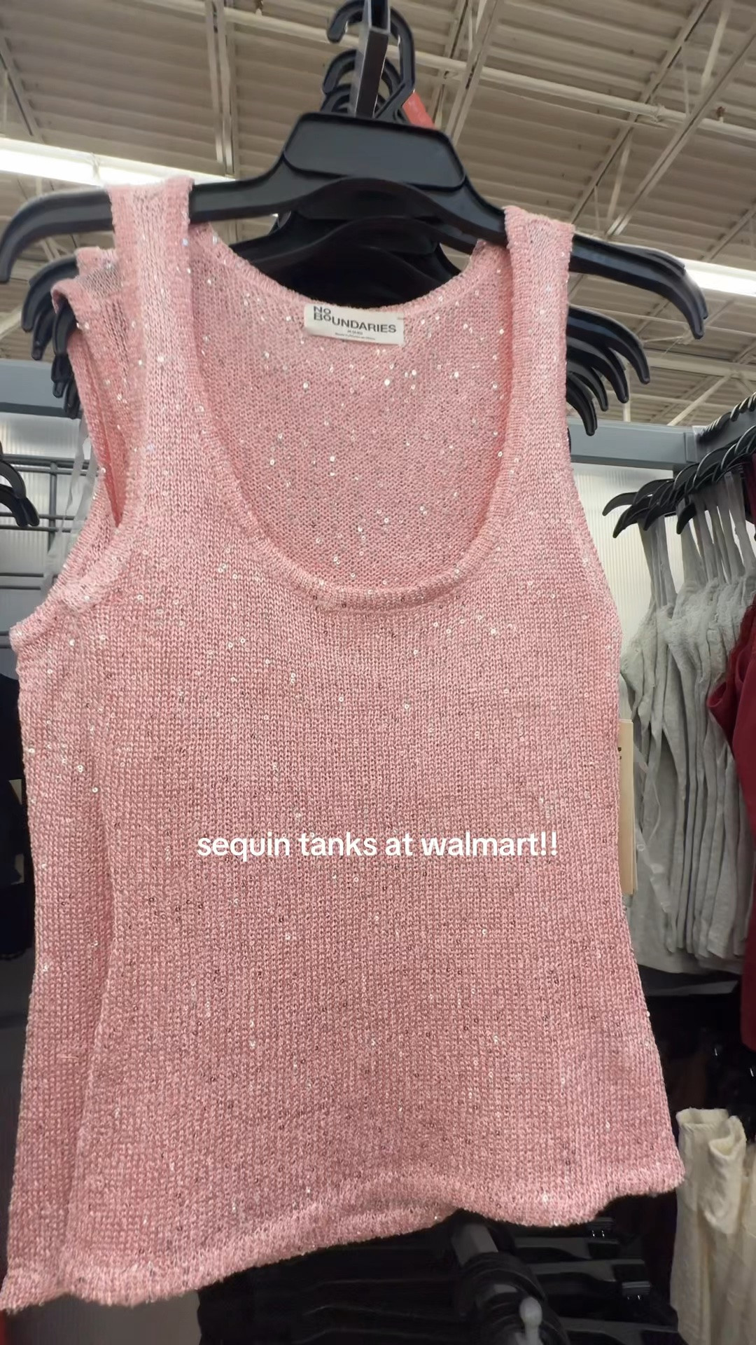 wearing a size medium! I would size up if you have a larger chest since there isn’t any stretch 💗 #walmartfinds #noboundaries #sequintank #vacationoutfit