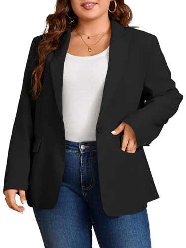 Cicy Bell Womens Plus Size Casual Blazers Open Front Long Sleeve Work Office Suit Jackets Black | Amazon (US)