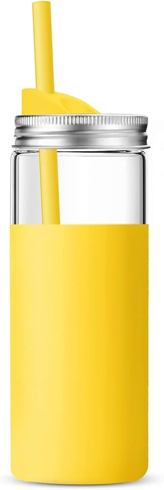 tronco 20Oz Borosilicate Glass Tumbler Bottle with Unbreakable Metal Mason Jar Style Lid and Protect | Amazon (US)