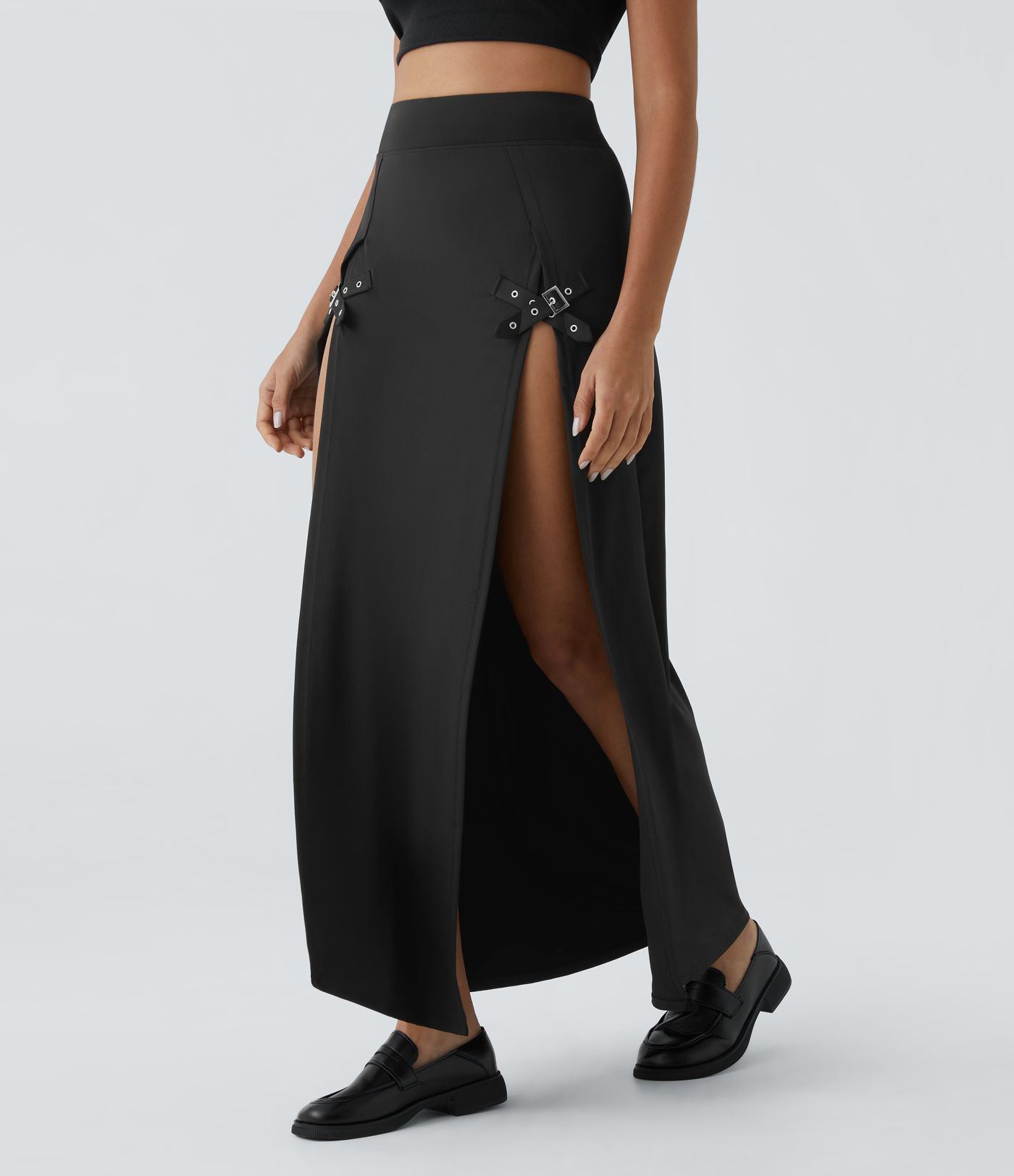 Women\u2019s High Waisted Decorative Buckle 2-in-1 Maxi Casual Skirt - Halara | HALARA