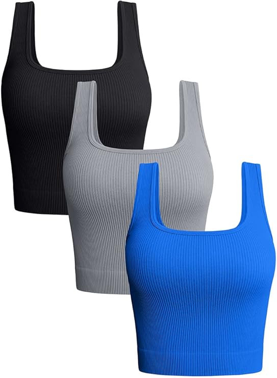 OQQ Women's 3 Piece Tank Tops Ribbed Seamless Workout Exercise Shirts Yoga Crop Tops | Amazon (US)