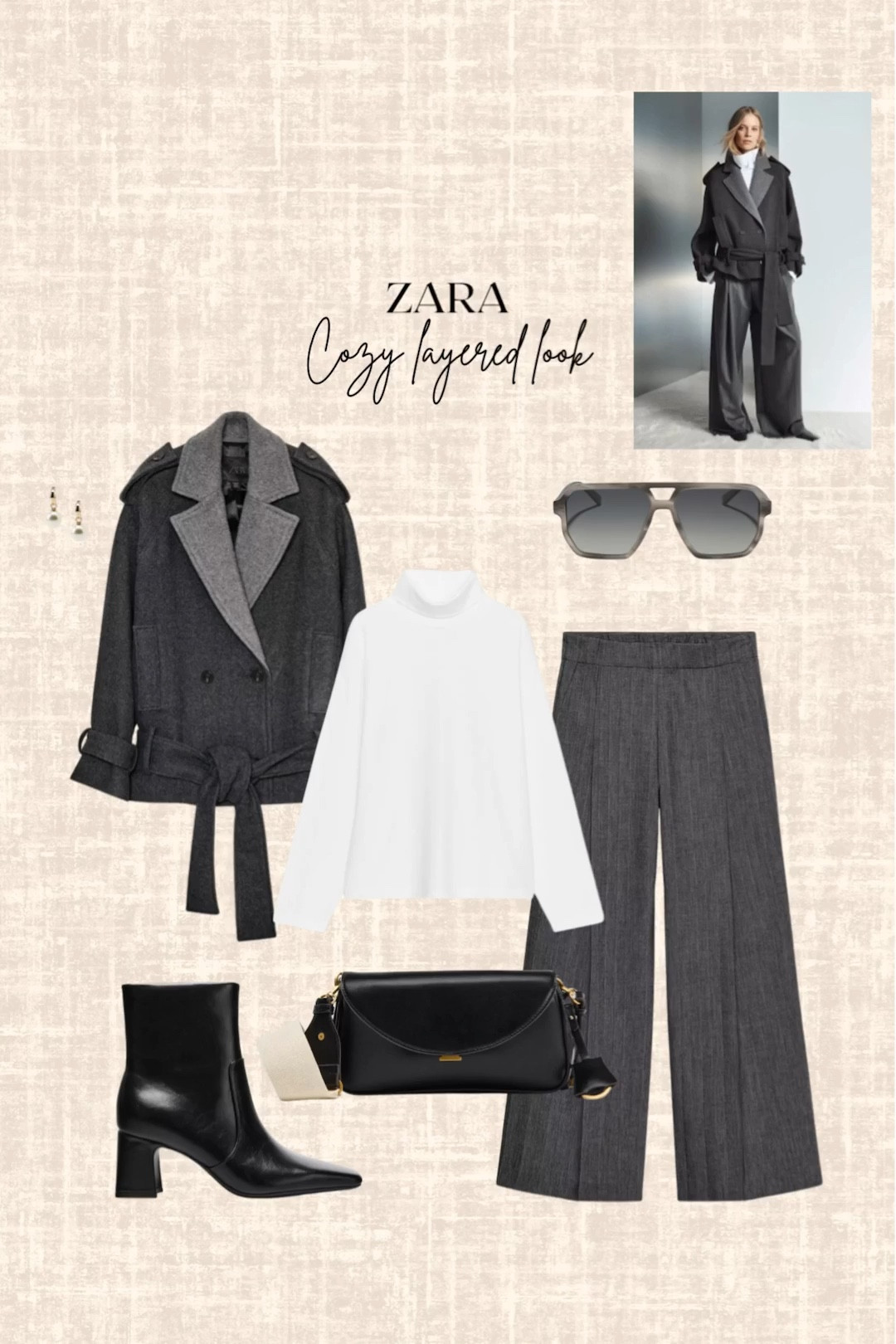 Zara cozy layered look! 

Short coat, pants, handbag, boots, sunglasses, earrings, t-shirt, workwear 

#LTKWorkwear #LTKSeasonal #LTKootd