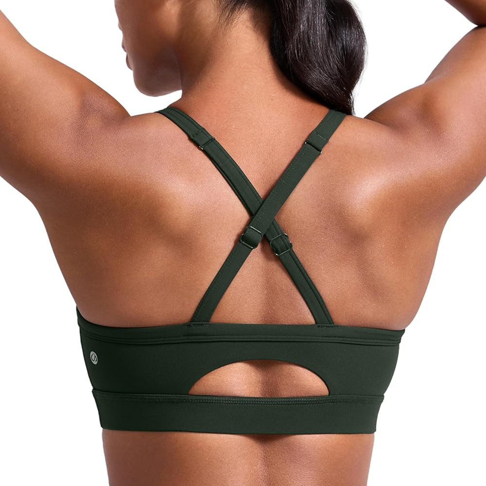 CRZ YOGA Butterlift Cut-Out Cross Back Sports Bras for Women - Medium Impact Adjustable Thin Stra... | Amazon (US)