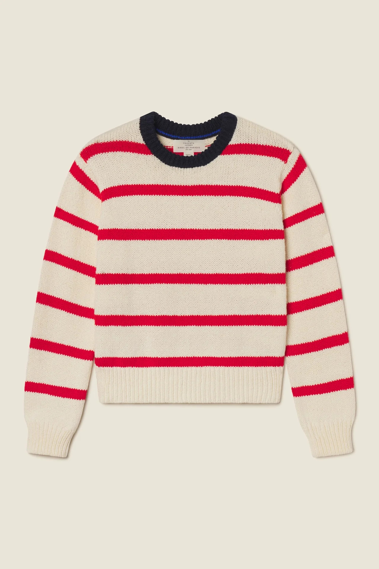 Cleo Sweater Antique White W/ Red Stripe | TROVATA