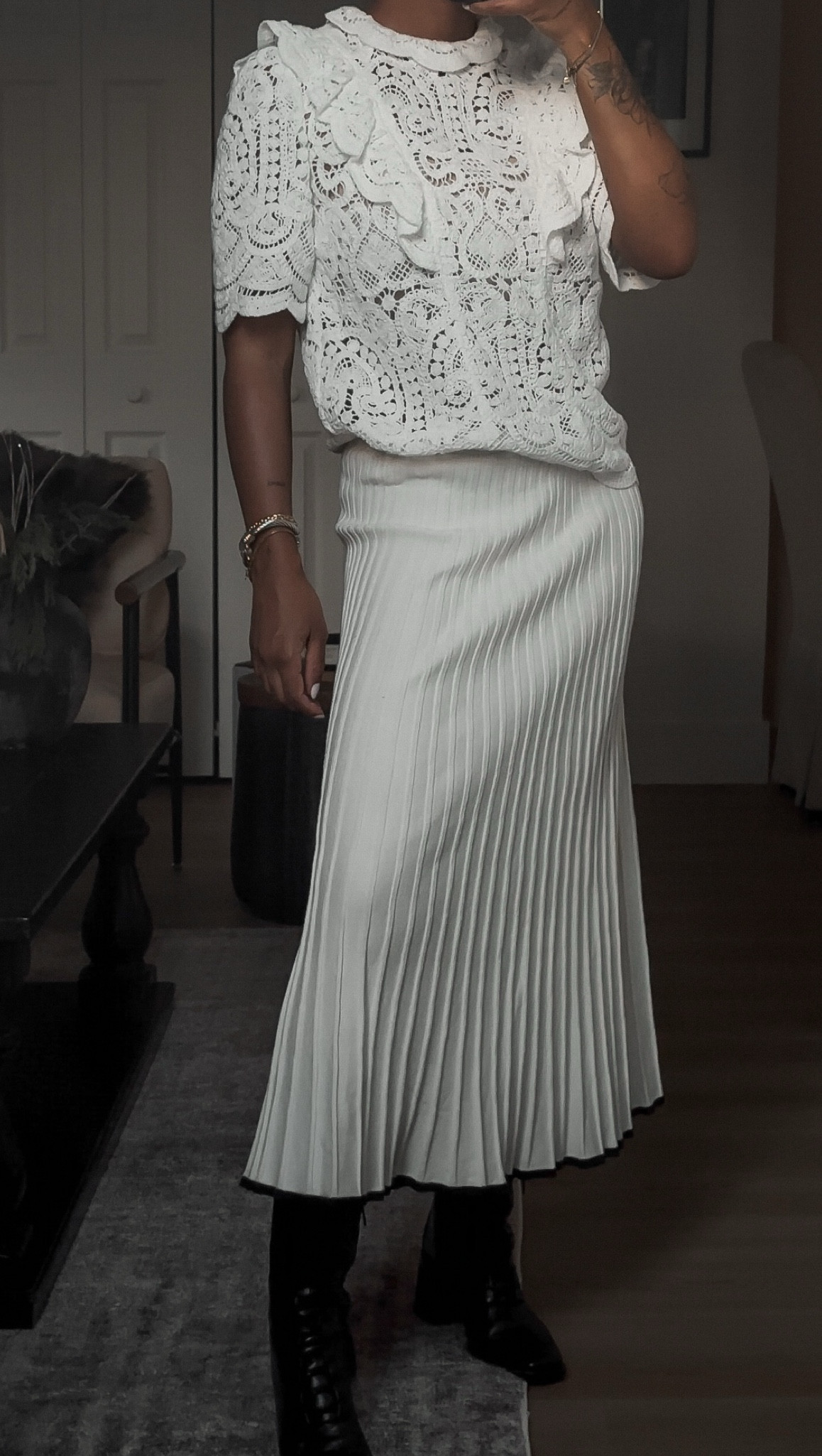 Obsessed with this lace top for daytime! Paired it with a midi skirt and booties for the perfect mix of chic and comfy. #sezane #meshki #allwhite

#LTKSeasonal #LTKStyleTip #LTKHoliday