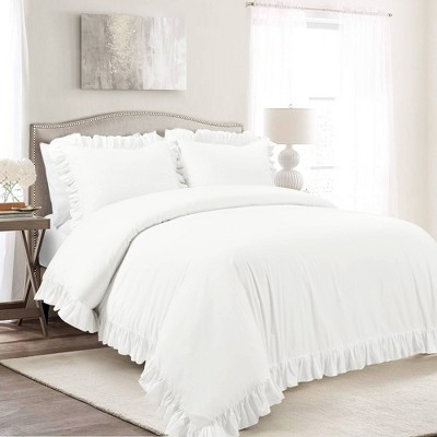 Lush Décor 3pc King Reyna 100% Cotton Duvet Cover Set White: Vintage Farmhouse Style, Ruffles, Corner Ties, Button Closure | Target