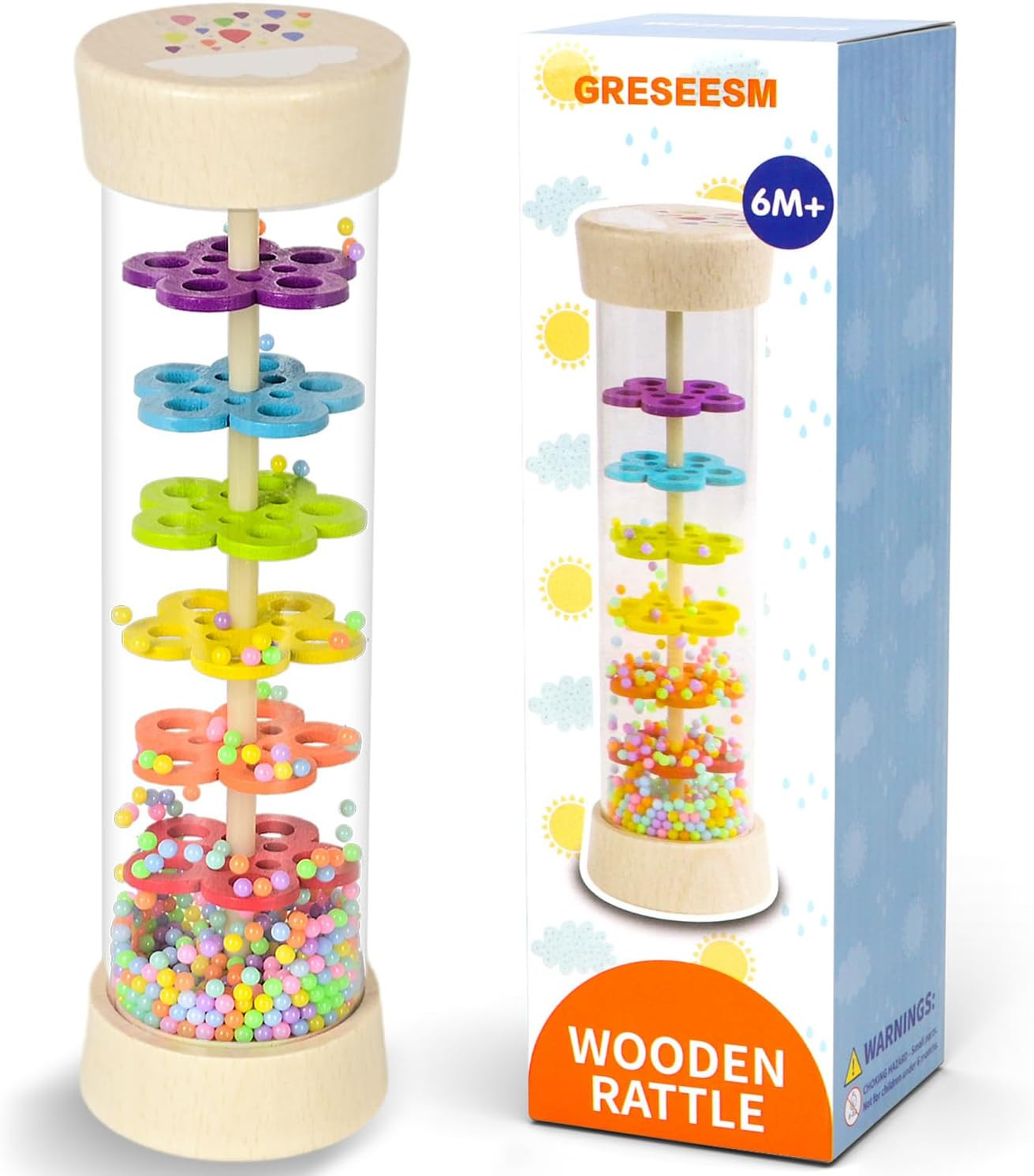 Rain Stick Montessori Baby Toys for 6-12 Months 1 Year Old, Wooden Rainmaker Infant Musical Sensory Toy, Baby Shower Gift for Newborn Toddler Boys Girls, 7.7" | Amazon (US)