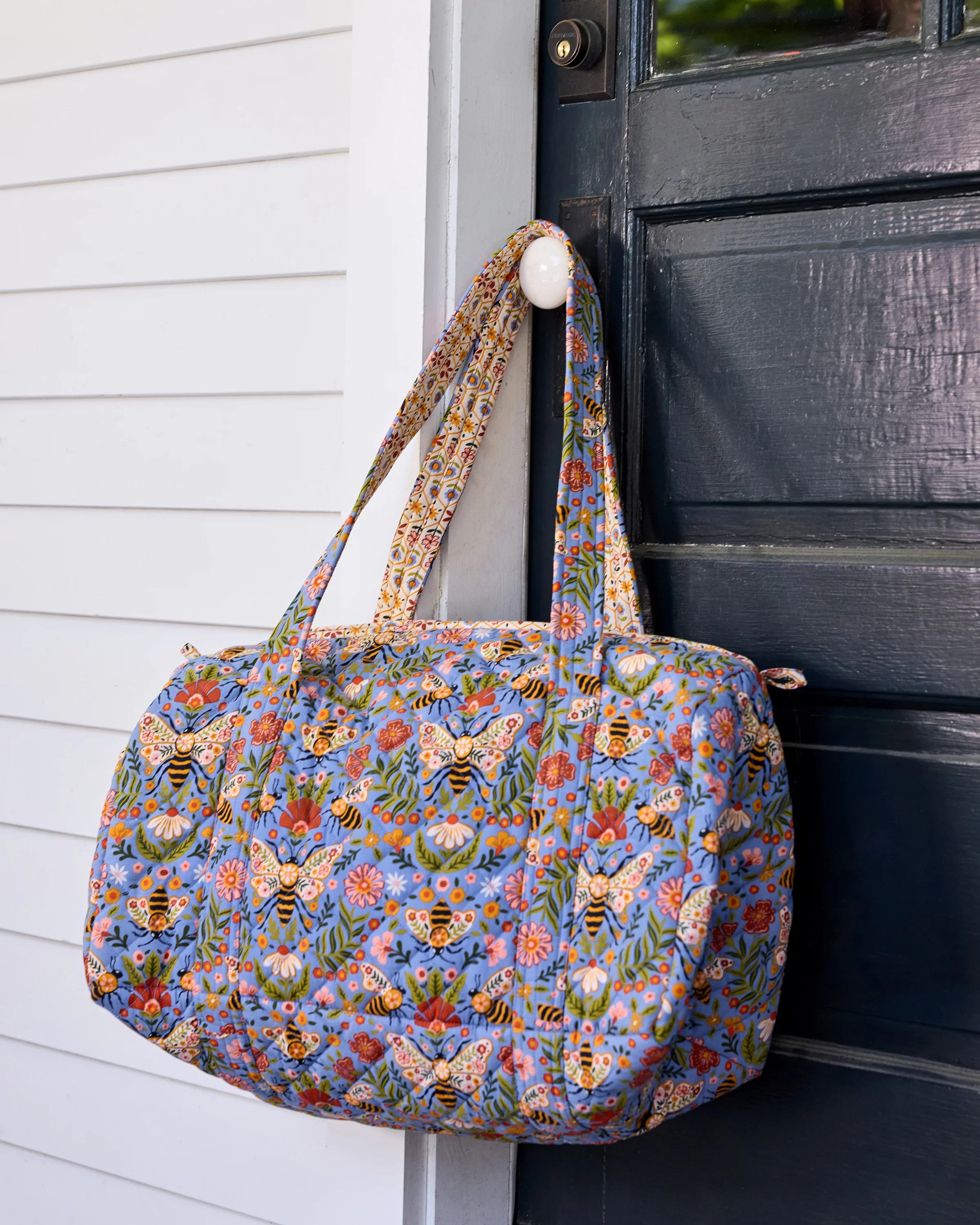 Bee Tapestry - Quilted Duffle Bag - Delphinium Blue | Printfresh