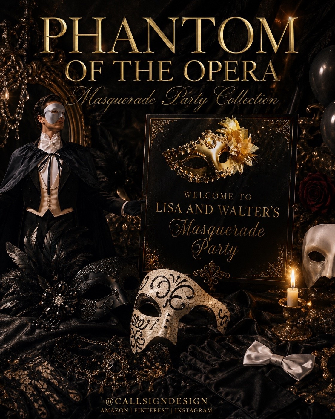 Step into a night of mystery, romance, and old-world glamour with a Phantom of the Opera–inspired masquerade. Dramatic masks, black satin, candlelight, and ornate gold details set the scene for an unforgettable evening. These Amazon finds make it easy to bring the drama of the opera house straight to your party.

#PhantomOfTheOpera #MasqueradeParty #AmazonFinds #HalloweenParty #GothicGlamour #MasqueradeDecor #DarkRomance #PartyInspiration #ElegantHalloween #AmazonHome #GothicDecor #OldWorldStyle #MoodyAesthetic #EntertainingAtHome #callsigndesign