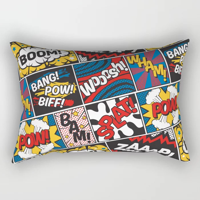 Modern Comic Book Superhero Pattern Color Colour Cartoon Lichtenstein Pop Art Rectangular Pillow | Society6
