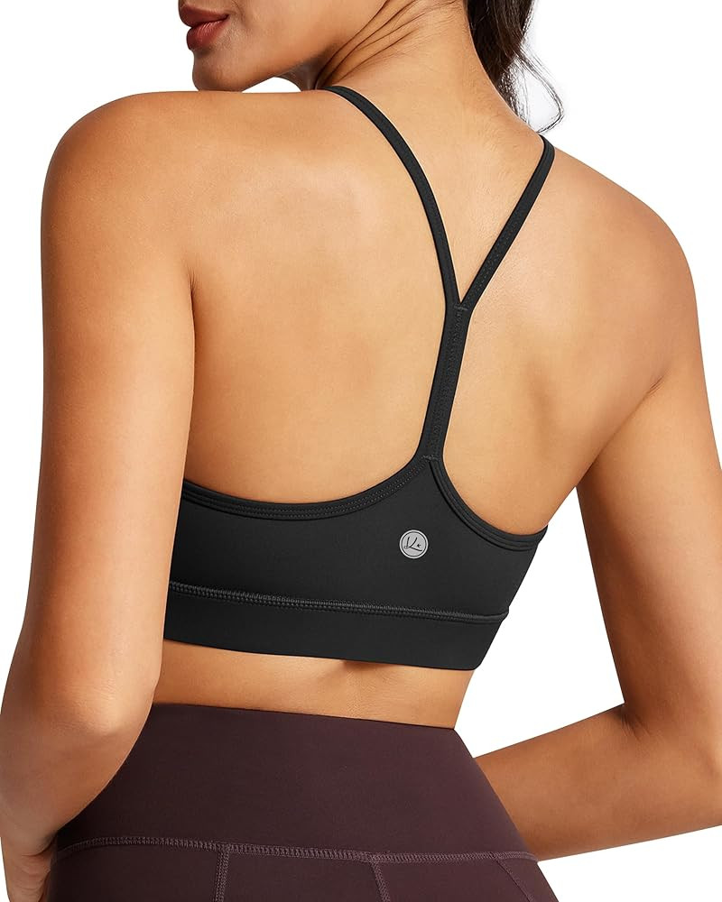 Womens Racerback Sports Bra, Padded Y Back Medium Impact Spaghetti Thin Strap Workout Yoga Bras | Amazon (US)