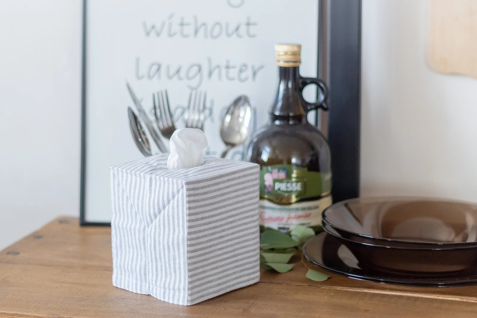 Striped Organic Linen Tissue Box Cover. Minimalist Bathroom decor. Square and Rectangle Grey Tiss... | Etsy (US)