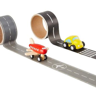 Blue Panda Road Tape and Toy Set - 4-Piece Play Race Track Tape with Wooden Vehicle Toys - Car Tr... | Target