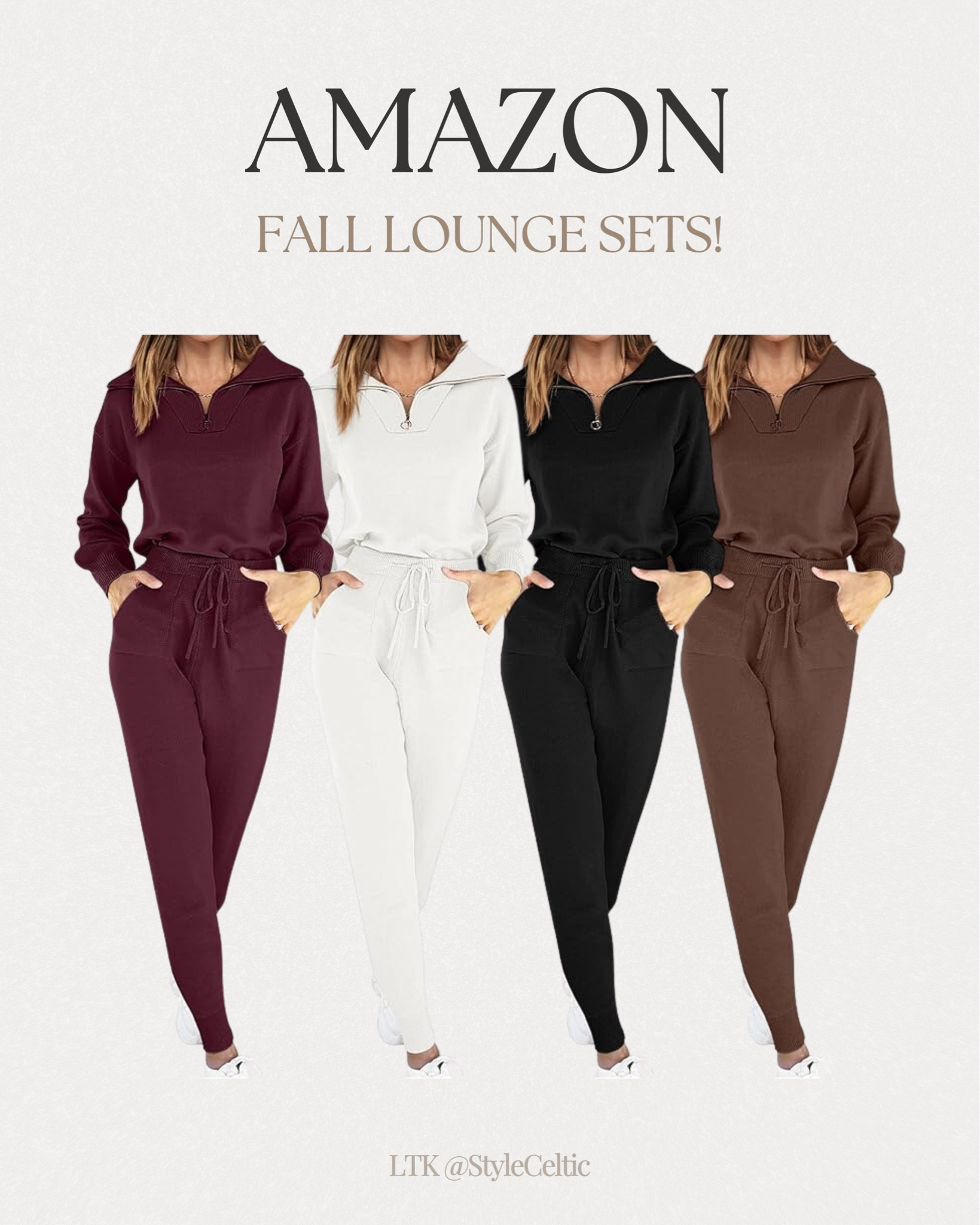NEW Amazon two piece lounge sets! ✨
.
.
Amazon fashion, fall sets, fall outfits, fall loungewear, fall fashion, comfy lounge sets, lounge outfits, matching sets, airport outfits, airplane outfit, airport style, comfy casual, casual two piece set, casual outfits, sweatpants and sweatshirt outfits, matching lounge set, burgundy set, back to school, vacation outfit, college outfits, work from home outfits, lululemon inspired, fall outfits, neutral outfits, beige outfits, brown outfits, tan outfits, grey outfits, black outfits, black two piece set