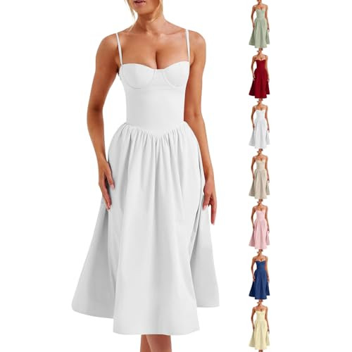 Corset Dress for Women Elegant Spaghetti Strap Knee Length Dress Ladies Slimming Lace Up Bustier Semi Formal Dress Spaghetti Strap Dresses for Women Prom Dresses 2024 Women's Formal Dresses White | Amazon (US)