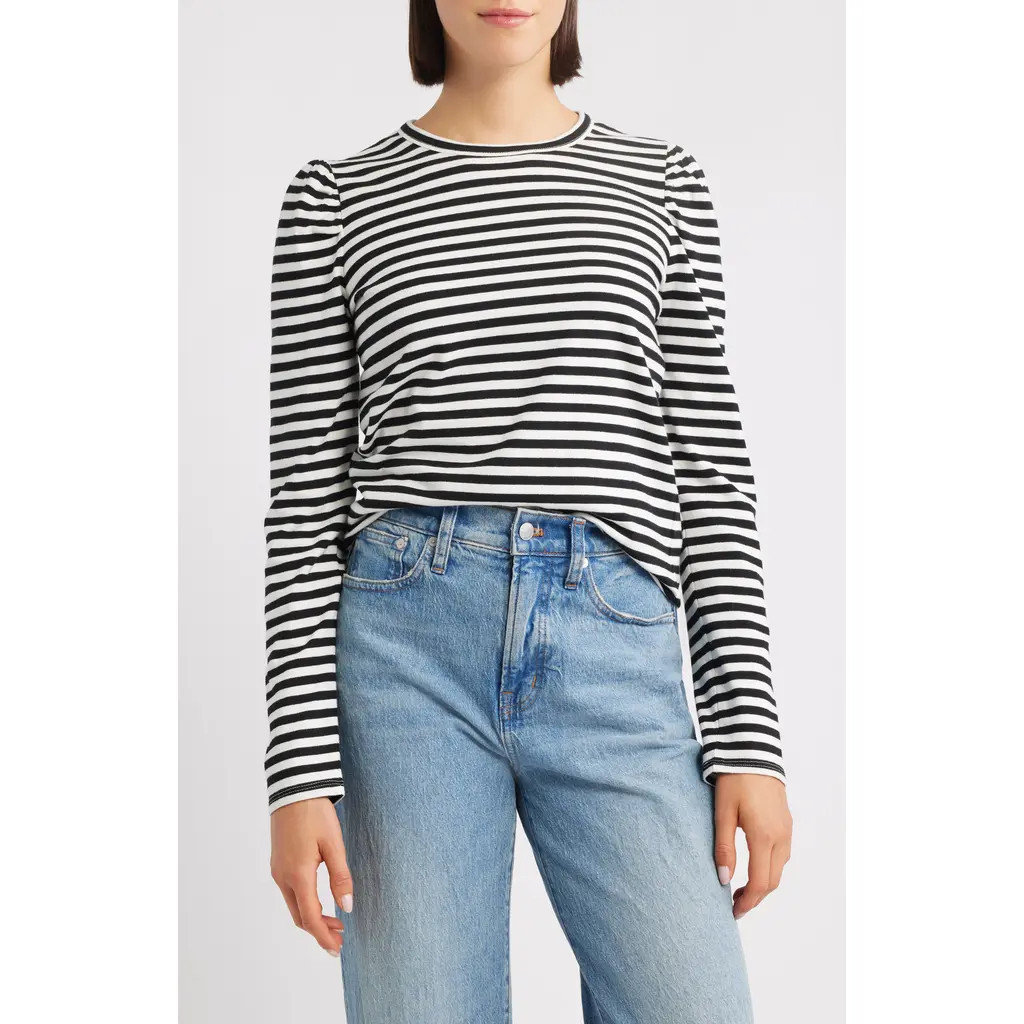 Madewell Easy Puff Long Sleeve Stripe Top in Lighthouse at Nordstrom, Size X-Small | Nordstrom