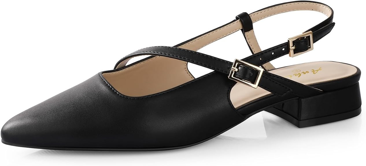 Ankis Slingback Flats for Women 1Inch Low Heels Closed Pointed Toe Ankle Strap Pumps Comfortable ... | Amazon (US)
