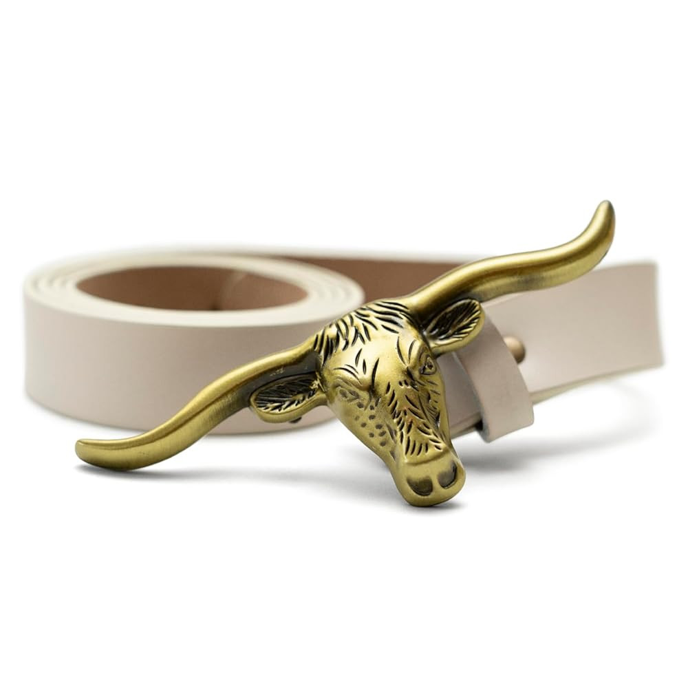 Western Belts for Woman - Leather Cowgirl Belt w/Longhorn Bull Metal Belt Buckle - Stylish Countr... | Amazon (US)