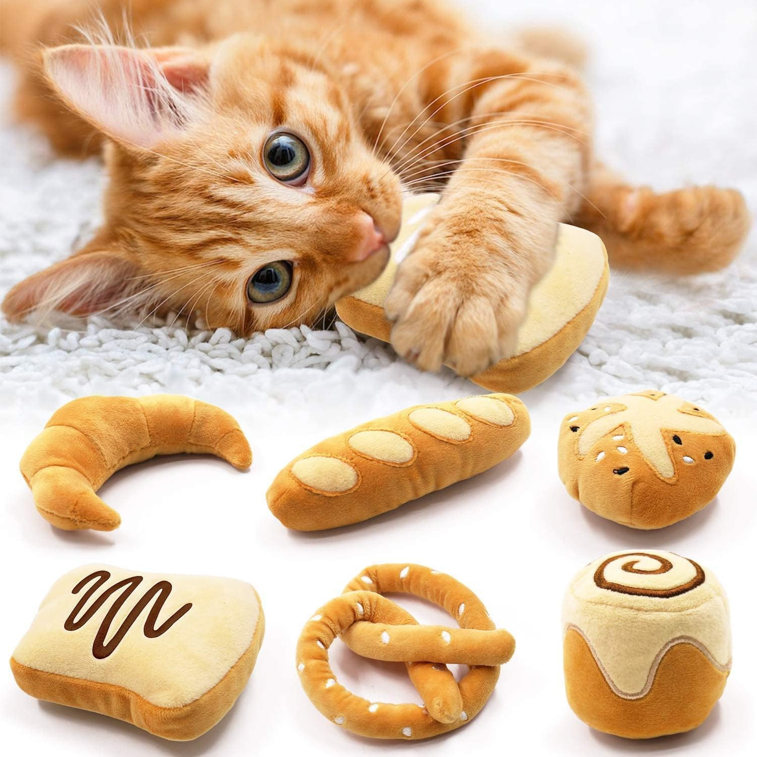 CiyvoLyeen Bread Catnip Toys, Cat Toy for Indoor Interactive Toys, Kitten Chew Bite Kick Toy Bagu... | Amazon (US)