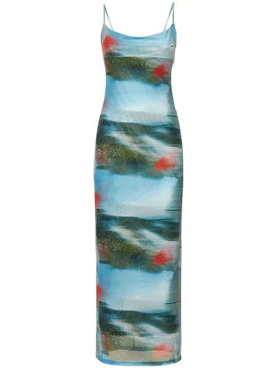 Miaou - Thais printed mesh midi dress w/slit - Blue/Multi | Luisaviaroma | Luisaviaroma
