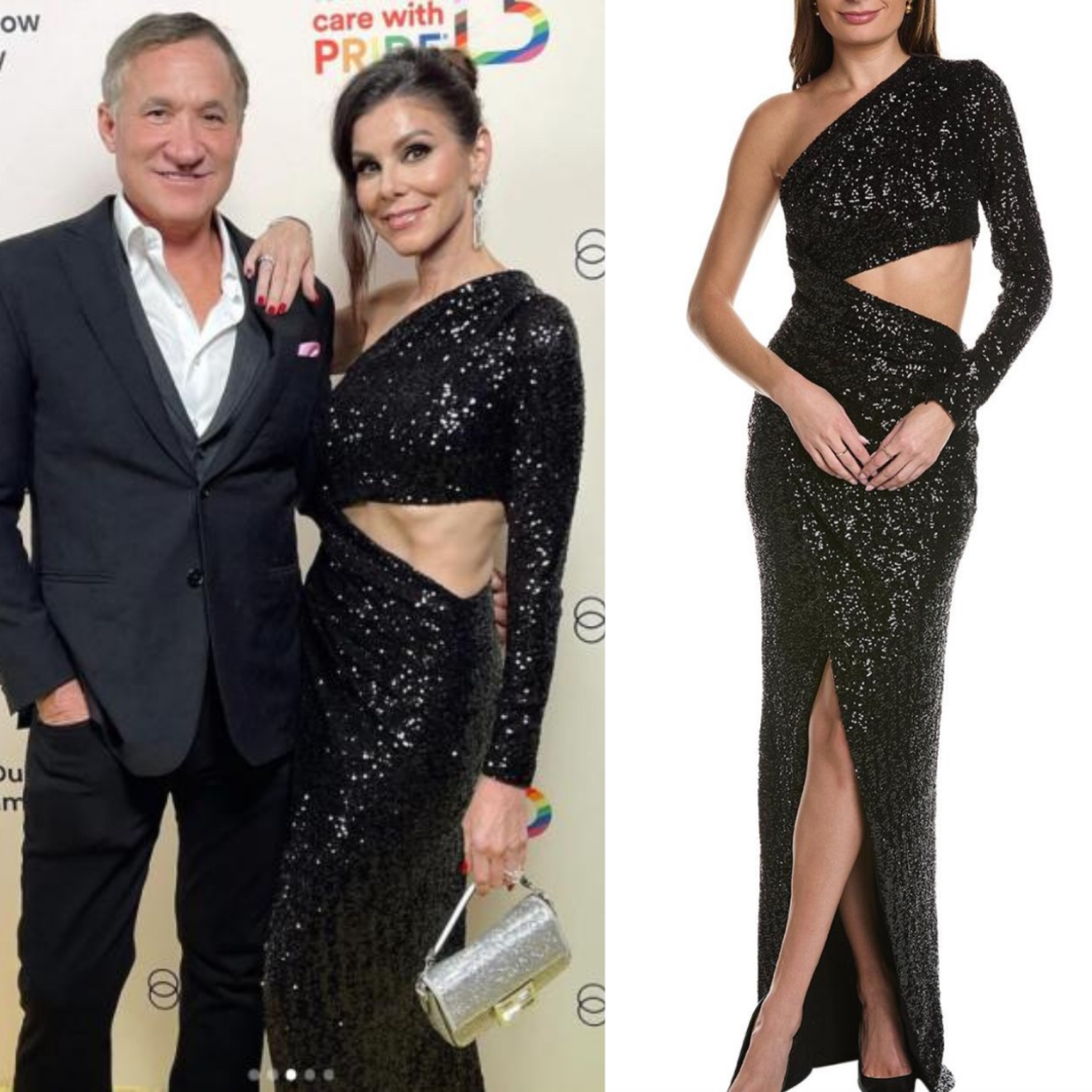 Heather Dubrow’s Black Sequin Cutout Gown 📸 = @heatherdubrow