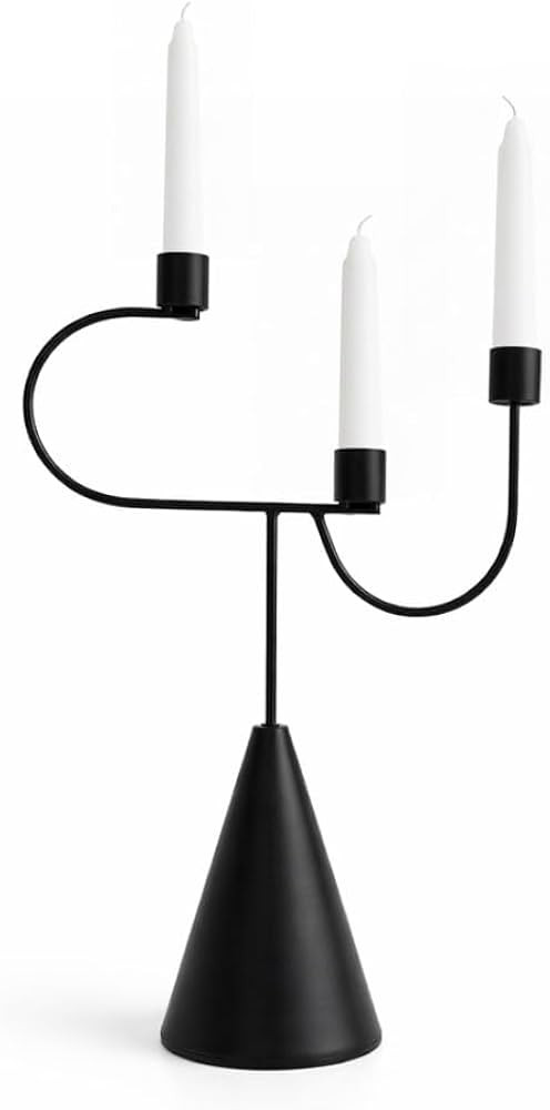Modern Black Candelabra - 3-Arm Metal Taper Candle Holder for Dining Table Centerpiece, Minimalis... | Amazon (US)