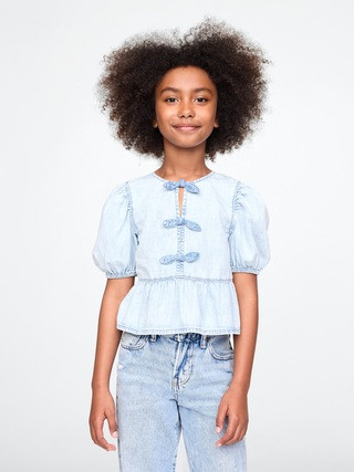 Kids Puff-Sleeve Denim Peplum Shirt | Gap (US)
