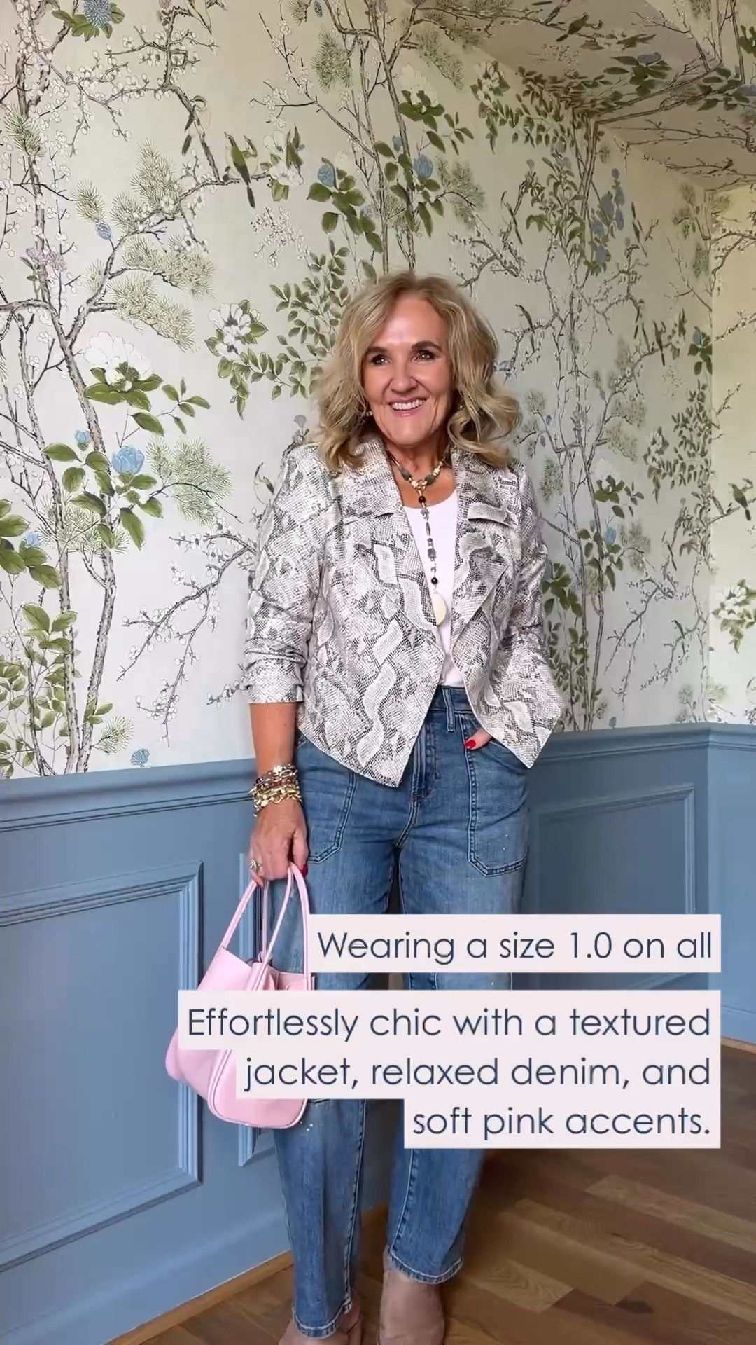 A textured jacket instantly elevates relaxed denim, and I love how the soft pink accents add a feminine touch. The snakeskin-inspired print brings interest without being too bold, making this an easy outfit for everyday plans when you want to feel polished but still comfortable. Wearing a size 1.0 on all.

💡 LTK MADE EASY
❤️ Heart = Support my posts!
🔖 Save = Get sale & restock alerts
📋 Lists = Keep favorites organized
📲 Share = Send lists and products to a friend. Hello, Christmas List!
💬 Comment = Ask me anything about what I'm wearing.:-)

#LTKdayinmylife #LTKootd #LTKOver40
