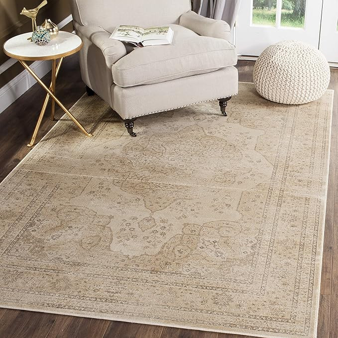 SAFAVIEH Vintage Collection Accent Rug - 4' x 5'7", Creme, Oriental Traditional Distressed Viscos... | Amazon (US)