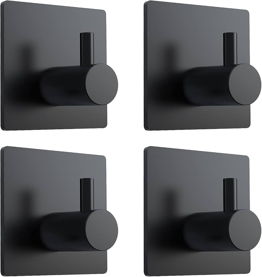 VIS'V Adhesive Hooks, Black Adhesive Bathroom Shower Wall Towel Hooks Heavy Duty Waterproof Stain... | Amazon (US)