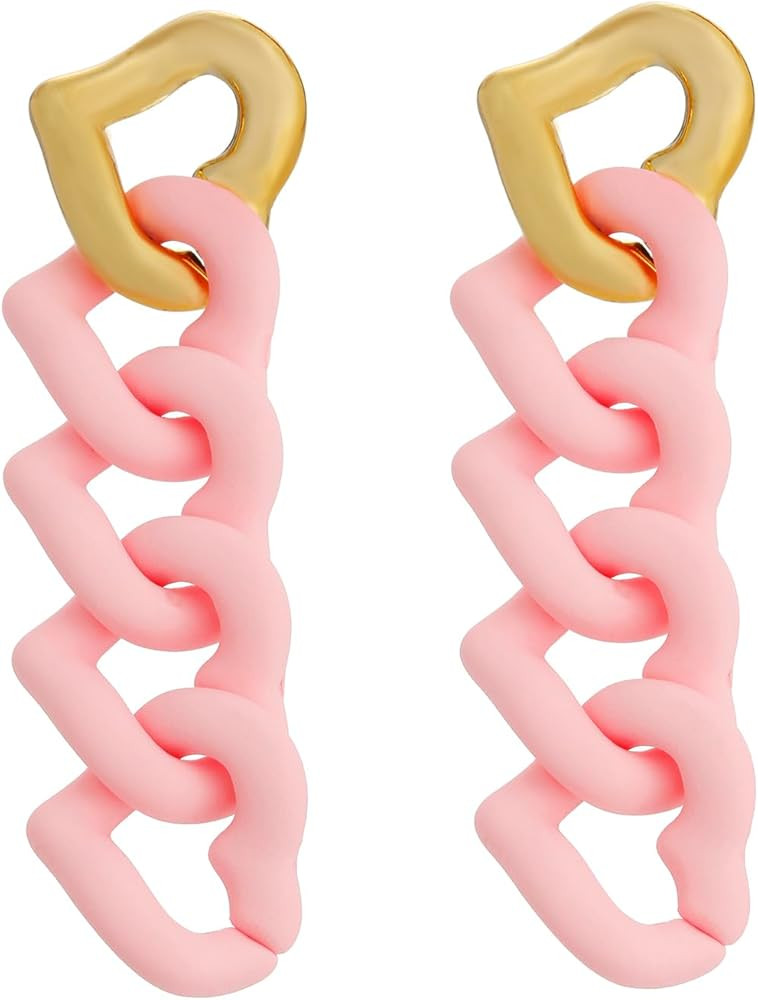 RUOFFETA Heart Link Earrings, Heart Drop Earrings For Women Love Heart Dangle Earrings Valentine'... | Amazon (US)