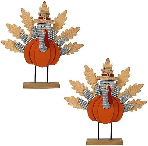 2 Pack Thanksgiving Wooden Turkey Decoration, 11.3" Indoor Standing Turkey Pumpkin Decor for Home... | Amazon (US)