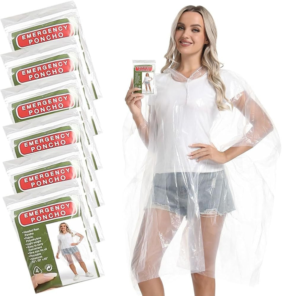 6/12 Pack Disposable Rain Ponchos Family Pack for Adults - Emergency Rain Ponchos for Women and M... | Amazon (US)