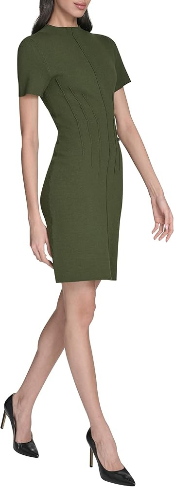 Eliza J Womens Short Sleeve Mock Neck Pinktuck Sheath Sweater Dress | Amazon (US)