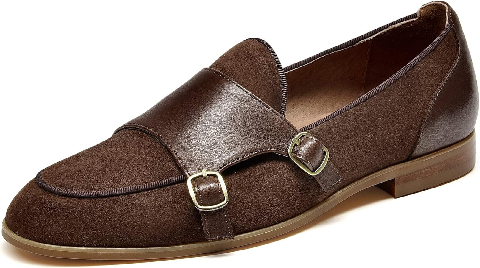 BEAU TODAY Monk Straps Loafers for Women Double Buckles Design Womens Leather Flat Shoes Comfort ... | Amazon (US)