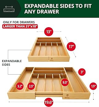 ROYAL CRAFT WOOD Luxury Bamboo Kitchen Drawer Organizer - Silverware Organizer, Utensil Holder & ... | Amazon (US)
