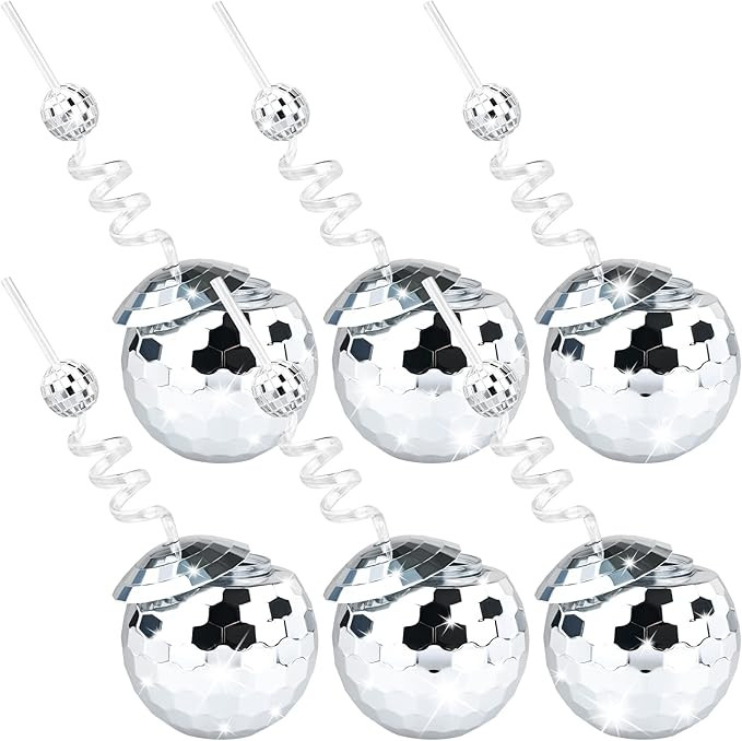 VAIPI 6 Pack Disco Ball Cups for Party 20 oz Wine Cups with Disco Mirror Ball Straws Stirrers Dri... | Amazon (US)