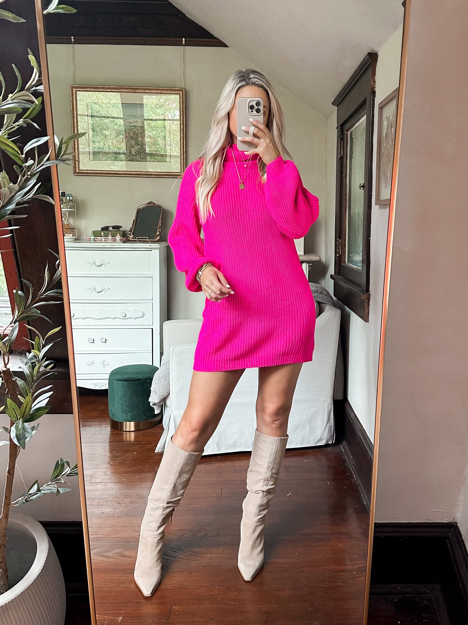 hot pink sweater dress
