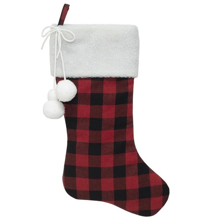 Holiday Time Classic Buffalo Check Red & Black Christmas Stocking, 20" | Walmart (US)